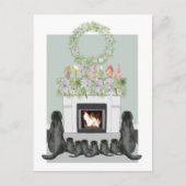 Kerstzwarte labrador Family Fireplace Scene Feestdagenkaart (Voorkant)