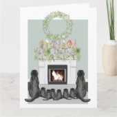Kerstzwarte labrador Family Fireplace Scene Kaart (Voorkant)