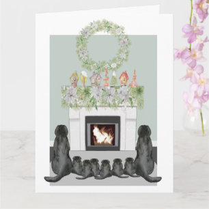 Kerstzwarte labrador Family Fireplace Scene Kaart