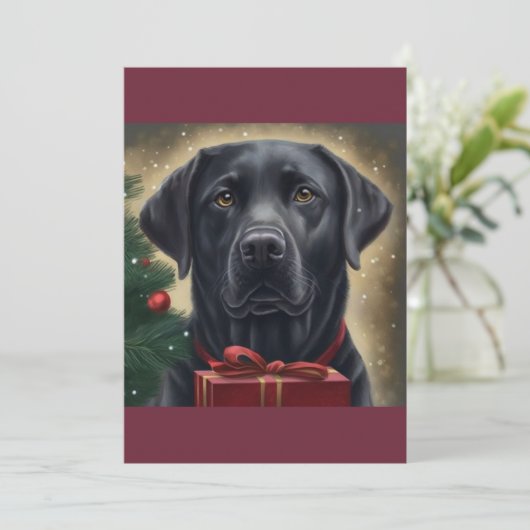 Kerstzwarte labrador, Hondenliefhebber cadeau T-Sh Feestdagenkaart (Staand voorkant)