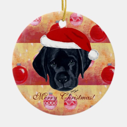 Kerstzwarte labrador Puppy Keramisch Ornament (Voorkant)