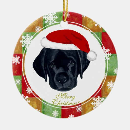 Kerstzwarte labrador Puppy Mosaic Keramisch Ornament (Voorkant)