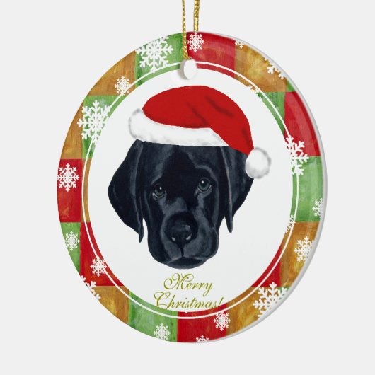 Kerstzwarte labrador Puppy Mosaic Keramisch Ornament (Links)