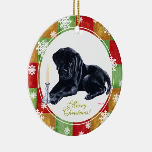 Kerstzwarte labrador Puppy Mosaic Keramisch Ornament (Rechts)