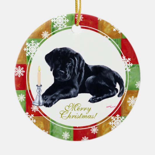Kerstzwarte labrador Puppy Mosaic Keramisch Ornament (Voorkant)