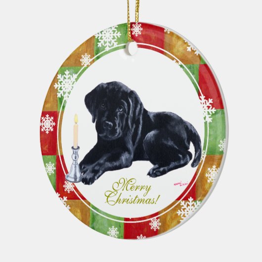 Kerstzwarte labrador Puppy Mosaic Keramisch Ornament (Links)