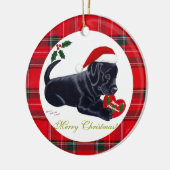 Kerstzwarte labrador Puppy Santa Hat Keramisch Ornament (Links)