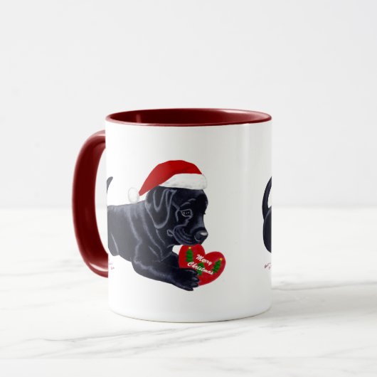 Kerstzwarte labrador Puppy Santa Hat Mok (Voorkant links)