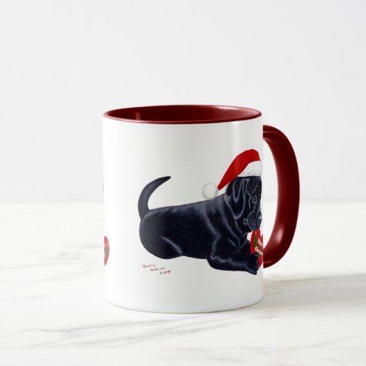 Kerstzwarte labrador Puppy Santa Hat Mok (Voorkant rechts)