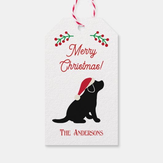 Kerstzwarte labrador Puppy Silhouette Cadeaulabel (Achterkant)