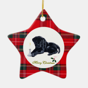 Kerstzwarte labrador Puppy Tartan Keramisch Ornament