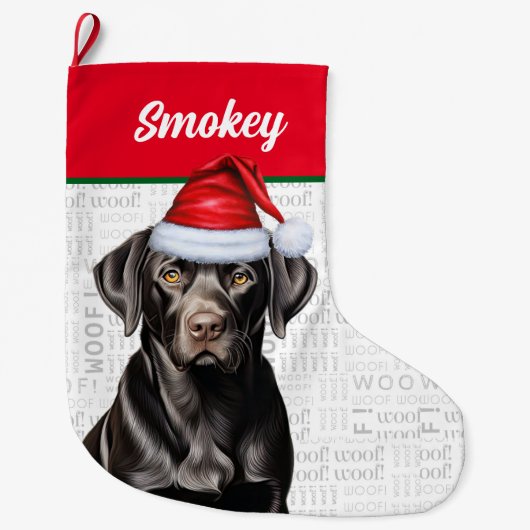 Kerstzwarte labrador Retriever met Dog's naam Grote Kerstsok (Voorkant)