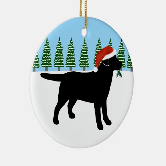 Kerstzwarte labrador Santa Hat Keramisch Ornament (Rechts)