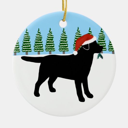 Kerstzwarte labrador Santa Hat Keramisch Ornament (Voorkant)