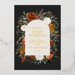 Kerstzwarte niet-fotoelegante vlek folie feestdagenkaart<br><div class="desc">Natuurlijke crème,  zwart,  terracotta en groene florale florale,  botanische elegante vlek,  floral Merry-kerstkaart. Real folie gold,  Silver en roos gold typografie detailleert.</div>