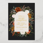 Kerstzwarte niet-fotoelegante vlek folie feestdagenkaart<br><div class="desc">Natuurlijke crème,  zwart,  terracotta en groene florale florale,  botanische elegante vlek,  floral Merry-kerstkaart. Real folie gold,  Silver en roos gold typografie detailleert.</div>