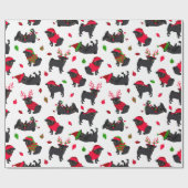 Kerstzwarte pugs White Cadeaupapier (Vlak)