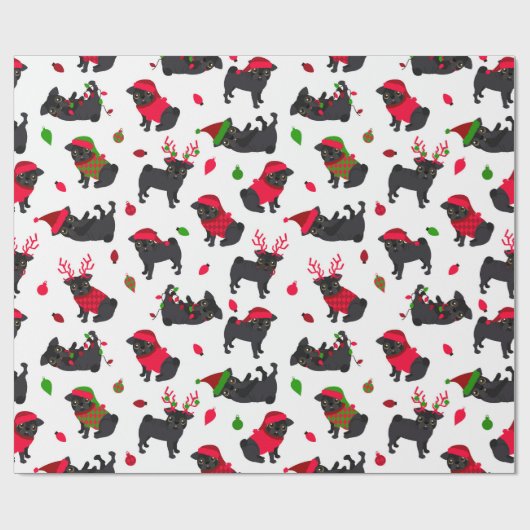 Kerstzwarte pugs White Cadeaupapier (Vlak)