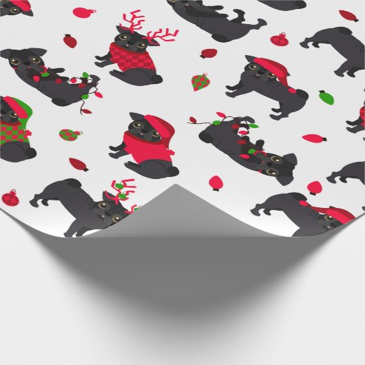 Kerstzwarte pugs White Cadeaupapier (Hoek)