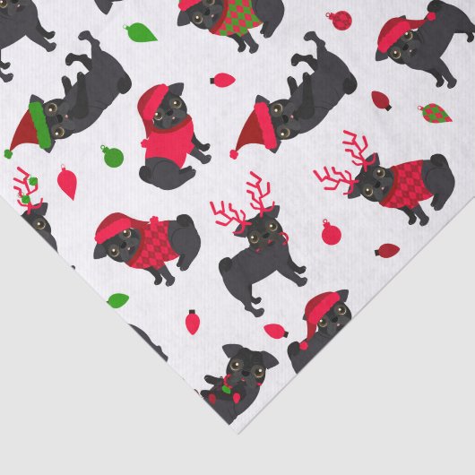 Kerstzwarte pugs White Tissuepapier (Detail)