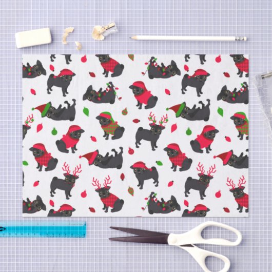 Kerstzwarte pugs White Tissuepapier (Craft)