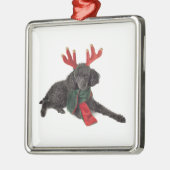 Kerstzwarte Speelgoed Poodle Dog gekleed als rendi Metalen Ornament (Links)