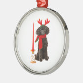 Kerstzwarte Speelgoed Poodle Dog gekleed als rendi Metalen Ornament (Links)