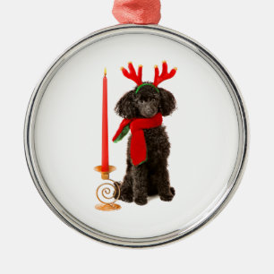Kerstzwarte Speelgoed Poodle Dog gekleed als rendi Metalen Ornament