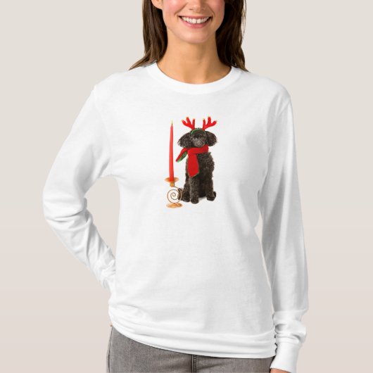Kerstzwarte Speelgoed Poodle Dog gekleed als rendi T-shirt (Voorkant)