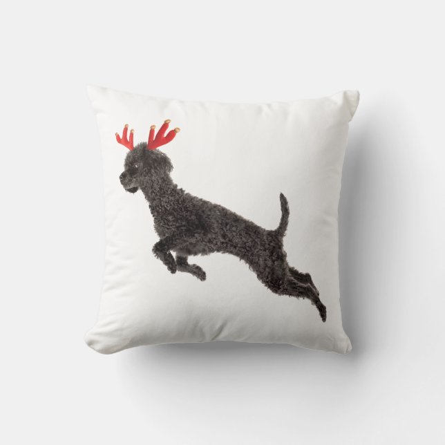 Kerstzwarte Speelgoed Poodle Dog Reindeer Antlers Kussen (Voorkant)
