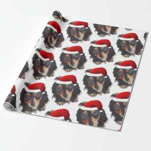 Kerstzwarte Tan Long Haire Doxie Santa Hat Cadeaupapier