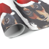 Kerstzwarte Tan Long Haire Doxie Santa Hat Cadeaupapier (Rol Hoek)