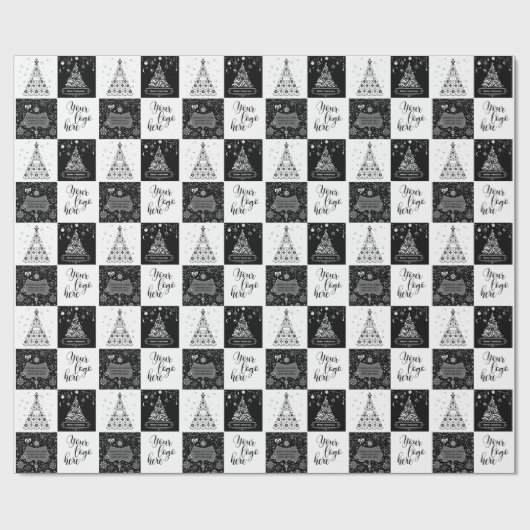 Kerstzwarte witte Logo Cadeaupapier (Vlak)