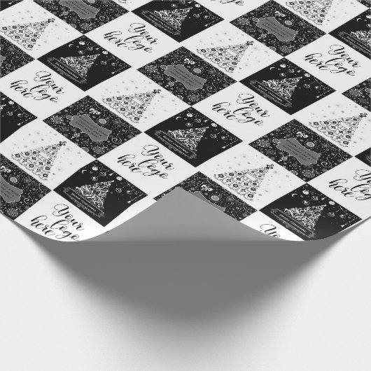 Kerstzwarte witte Logo Cadeaupapier (Hoek)