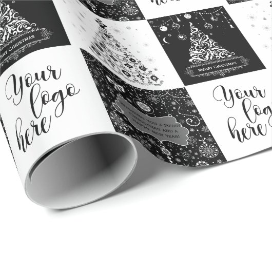 Kerstzwarte witte Logo Cadeaupapier (Rol Hoek)