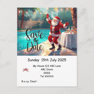 Kerstzwembadfeest – Kerstman Bewaar de datum Briefkaart