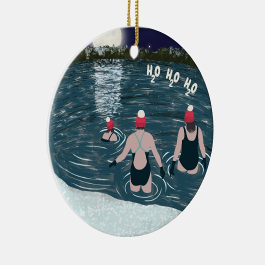 Kerstzwemmen in het sneeuwmeer in Santa Hats Keramisch Ornament (Rechts)