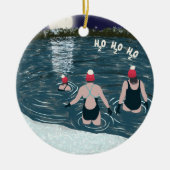 Kerstzwemmen in het sneeuwmeer in Santa Hats Keramisch Ornament (Voorkant)
