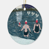 Kerstzwemmen in het sneeuwmeer in Santa Hats Keramisch Ornament (Links)