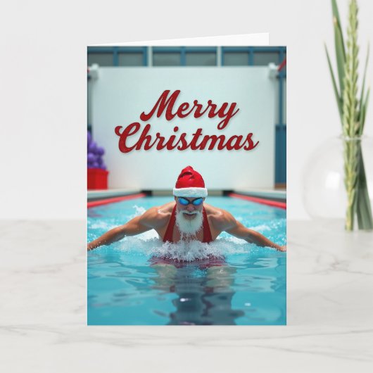 Kerstzwemmende Kerstman Kaart (Voorkant)