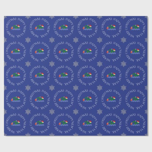 Kerstzwemmer aangepaste tekst blauw cadeaupapier (Vlak)