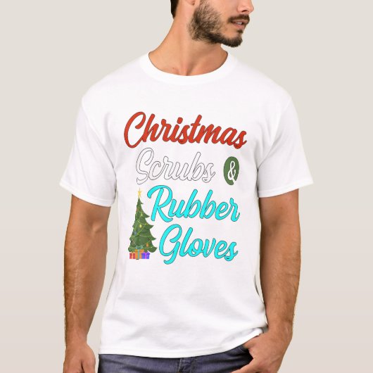 kerstzweren rubberen handschoenen met een boom t-shirt (Voorkant)