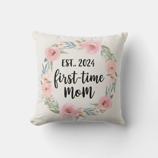 Kersverse jonge moeder 2024 met bloemen kussen (Voorkant)