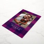 Kersverse & Paarse Geruite Folie Kerst Fotokaart Folie Feestdagenkaart (Gedraaid)