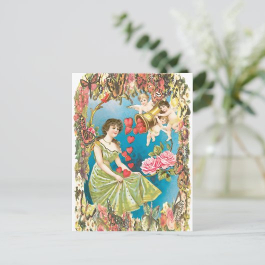 Kerubs en harten briefkaart (Staand voorkant)