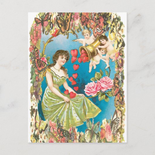 Kerubs en harten briefkaart (Voorkant)