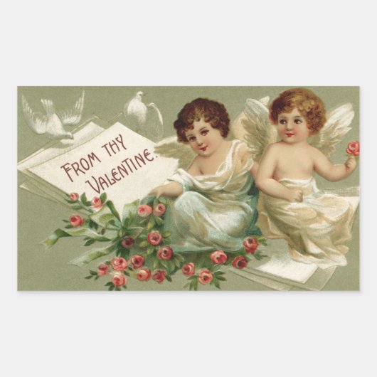 Kerubs en Rozen Valentijn Rechthoekige Sticker (Voorkant)