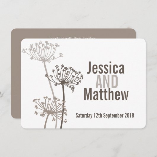 Kervel moderne bloem bruin bruiloft uitnodigen kaart (Voorkant / Achterkant)