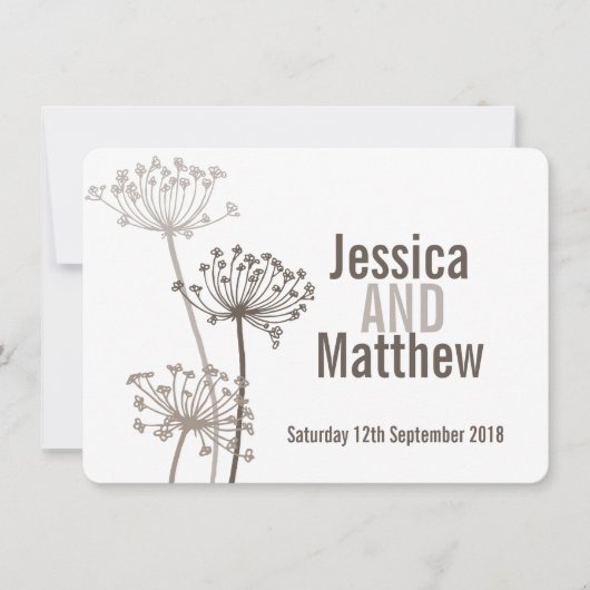 Kervel moderne bloem bruin bruiloft uitnodigen kaart (Voorkant)