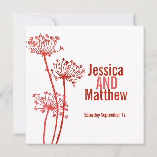 Kervel moderne bloem donkerrood bruiloft uitnodige kaart (Voorkant)